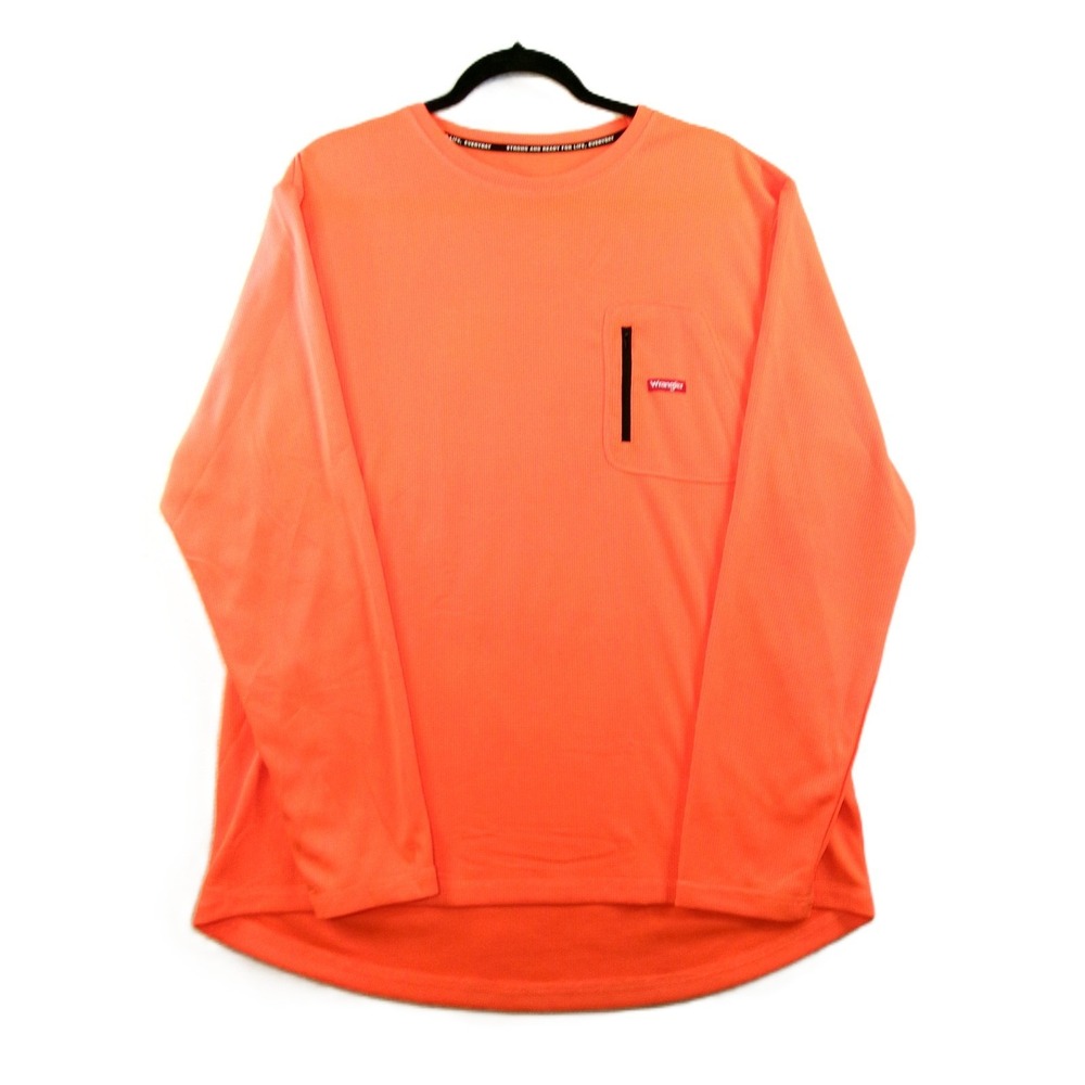 Wrangler Workwear Shirt Mens XXL Orange Zip Pocket Long Sleeve Hi-Vis‎